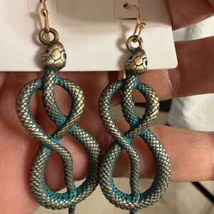 Gold and Teal Snake Earrings